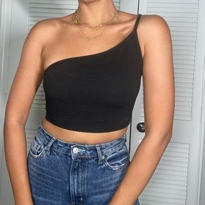 Textured Black one shoulder tank